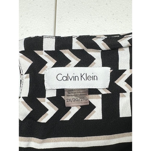 Calvin Klein Top Womens‎ 2X Black White Sleeveless Chevron Stripe Office Stretch - Picture 6 of 10